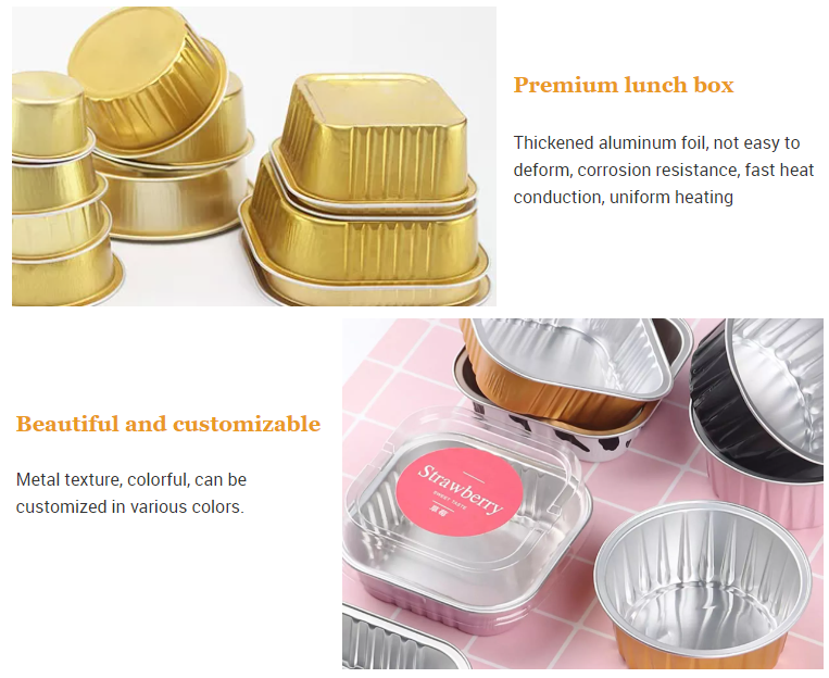 Disposable Tin Foil Boxes, Round Thickened Golden Foil Boxes